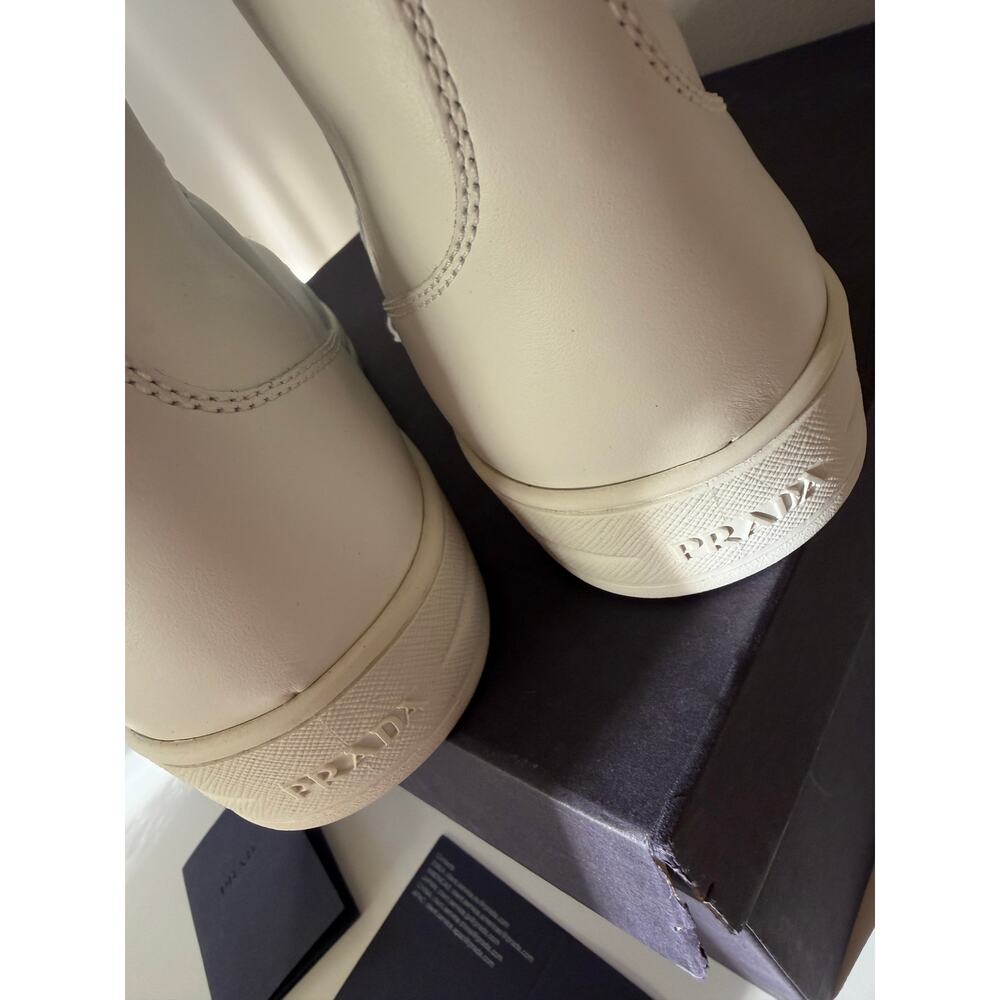 Prada White Sneakers Vitello High Top Leather Trainers Size 41 100% Authentic - Picture 11 of 12